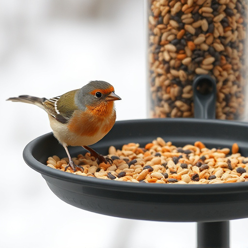 Bird seed scattered on feeder tray