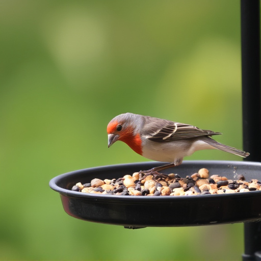 Bird seed scattered on feeder tray