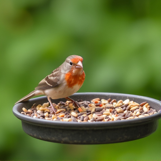 Bird seed scattered on feeder tray