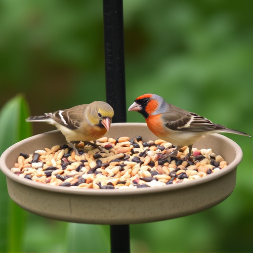 Bird seed scattered on feeder tray