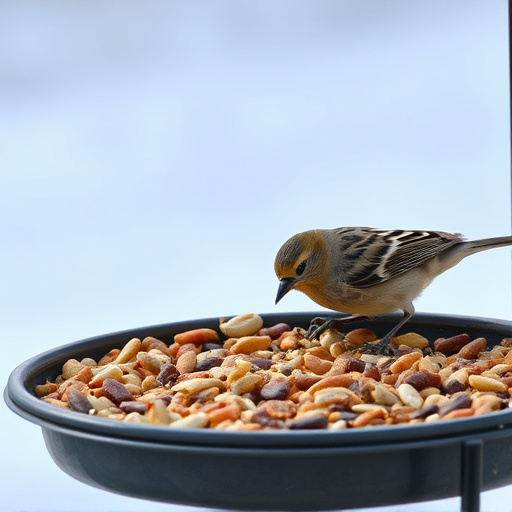 Bird seed scattered on feeder tray