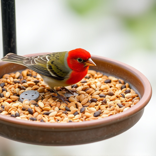 Bird seed scattered on feeder tray