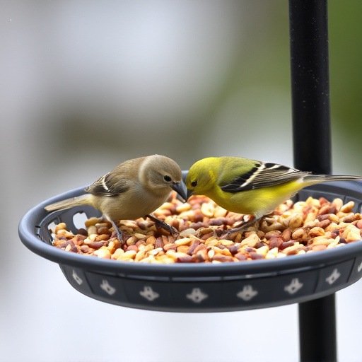 Bird seed scattered on feeder tray