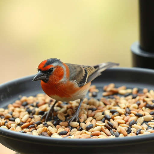 Bird seed scattered on feeder tray