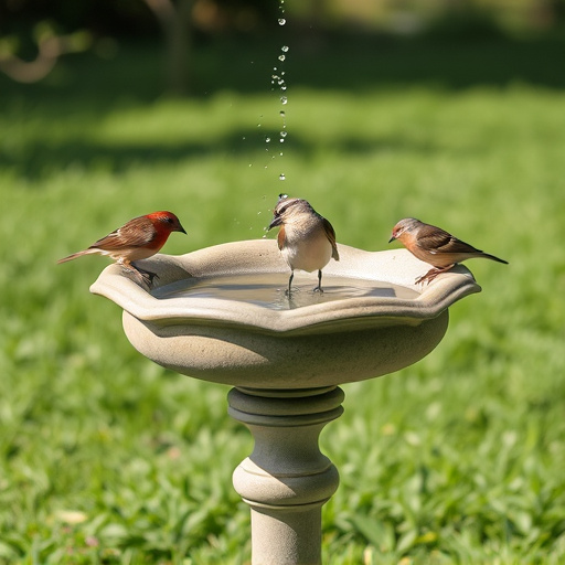 Birdbath with birds drinking water