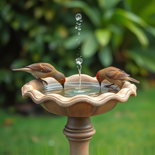 Birdbath with birds drinking water