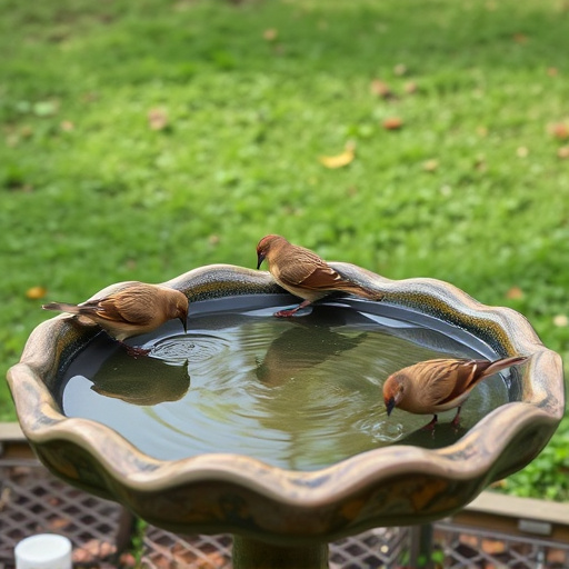 Birdbath with birds drinking water