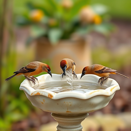 Birds drinking from clean bird bath