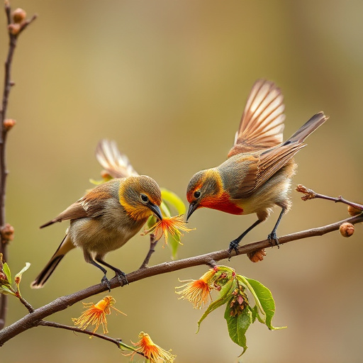Birds eating soft insects in spring