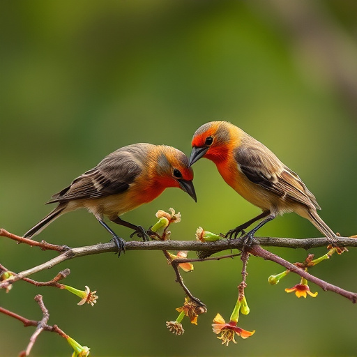 Birds eating soft insects in spring