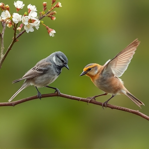 Birds eating soft insects in spring