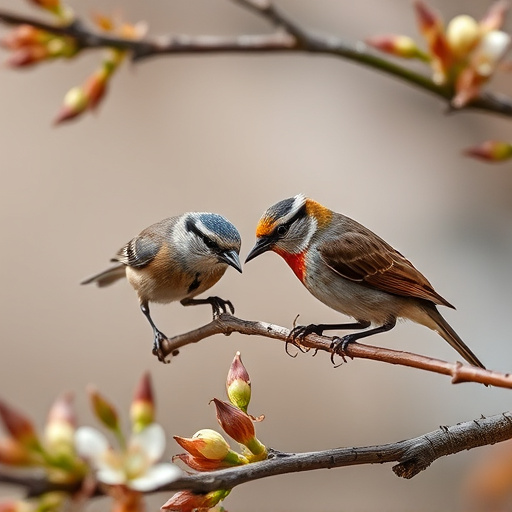 Birds eating soft insects in spring