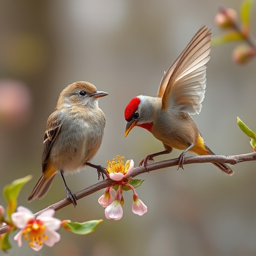 Birds eating soft insects in spring