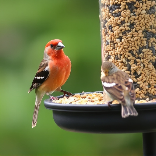 Birds eating wheat-free seed mix