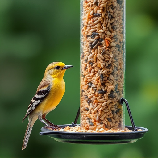 Birds eating wheat-free seed mix