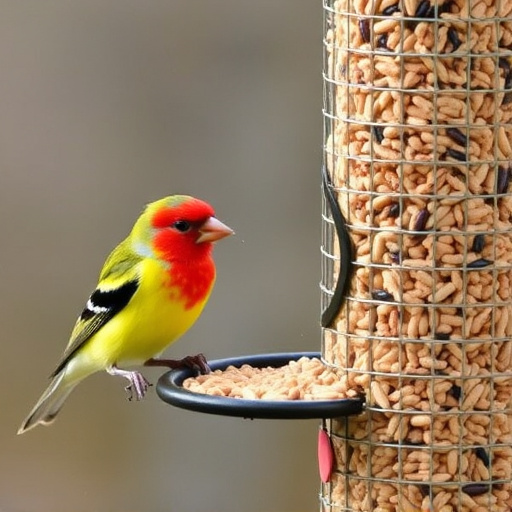 Birds eating wheat-free seed mix