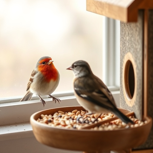 Birds enjoying seeds by window feeder