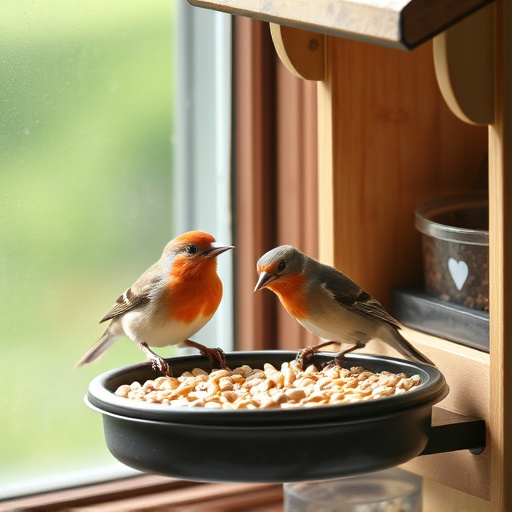 Birds enjoying seeds by window feeder