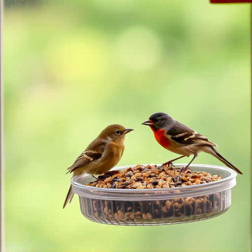 Birds enjoying seeds by window feeder