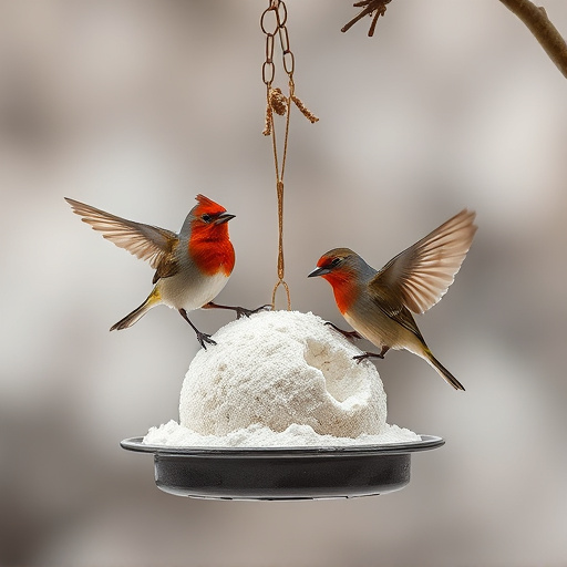 Birds enjoying suet balls outdoors