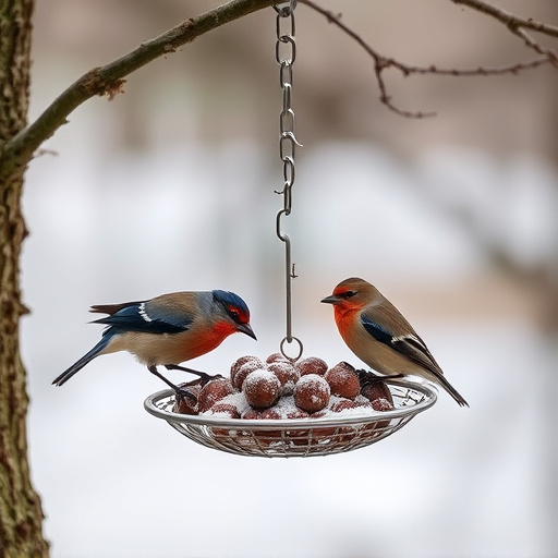 Birds enjoying suet balls outdoors
