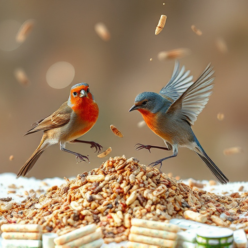 Birds feeding from scattered seed mix