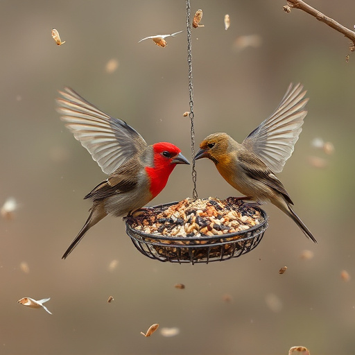 Birds feeding from scattered seed mix