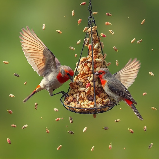 Birds feeding from scattered seed mix