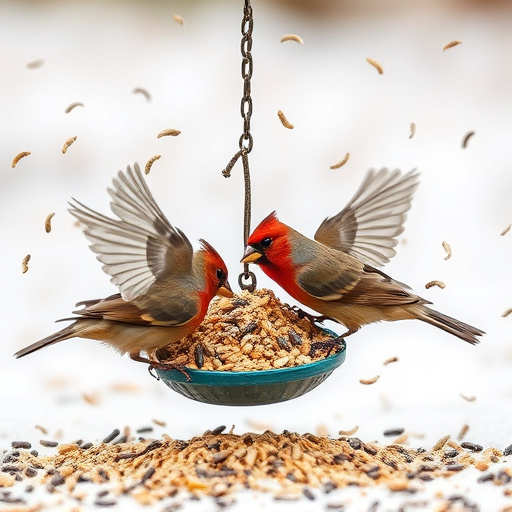 Birds feeding from scattered seed mix