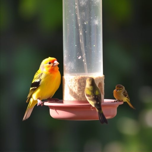 Birds feeding from suspended cage feeder