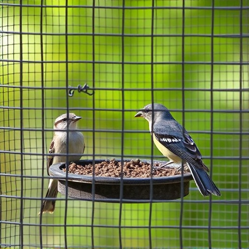 Birds feeding inside squirrel-proof cage