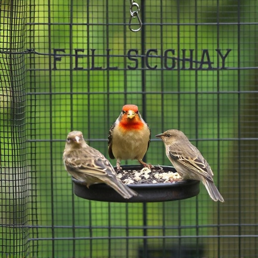 Birds feeding inside squirrel-proof cage