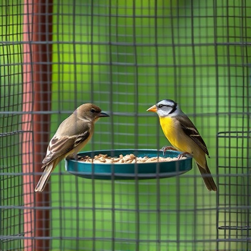 Birds feeding inside squirrel-proof cage