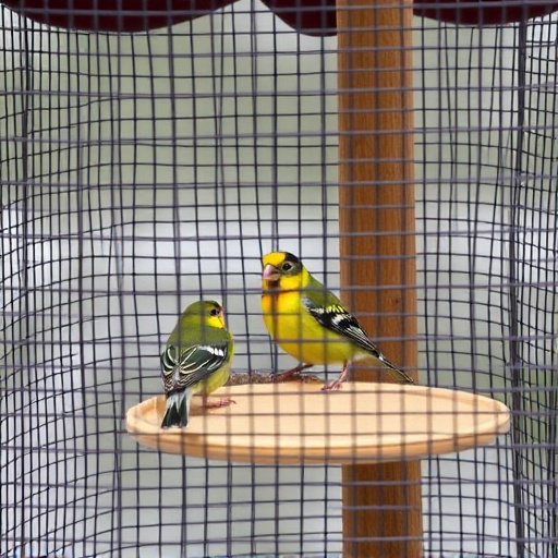 Birds feeding inside squirrel-proof cage