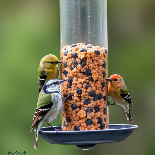 Birds feeding on suet balls feeder