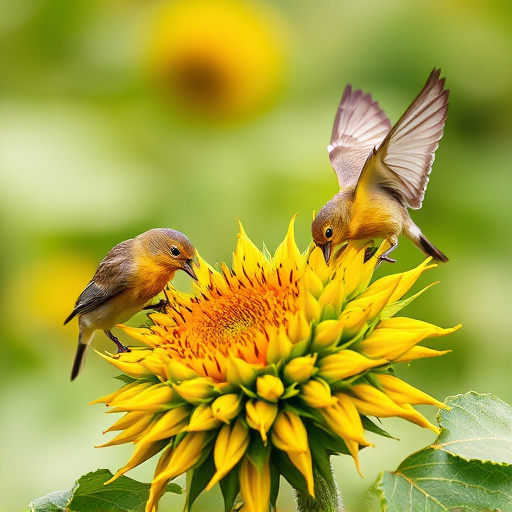 Birds feeding on sunflower hearts