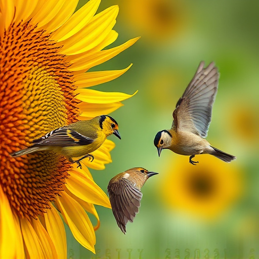 Birds feeding on sunflower hearts