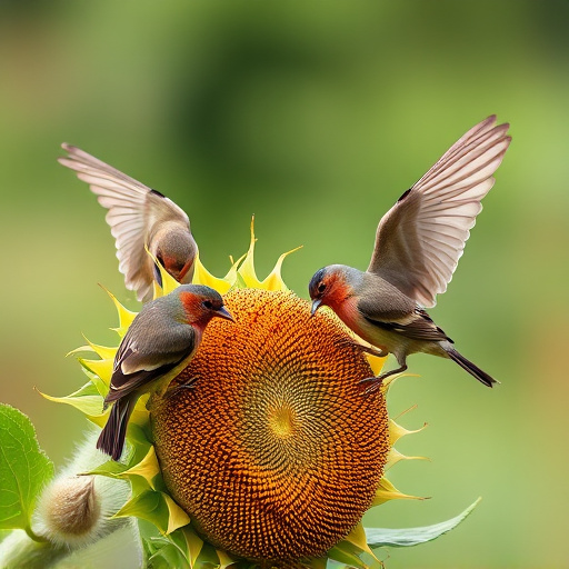 Birds feeding on sunflower hearts