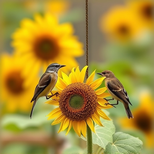 Birds feeding on sunflower hearts outdoors