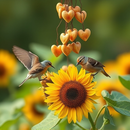 Birds feeding on sunflower hearts outdoors
