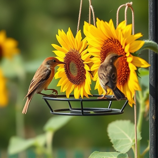 Birds feeding on sunflower hearts outdoors