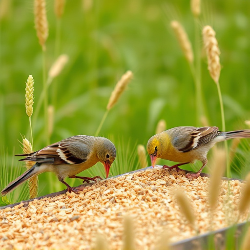 Birds feeding on wheat-free mix