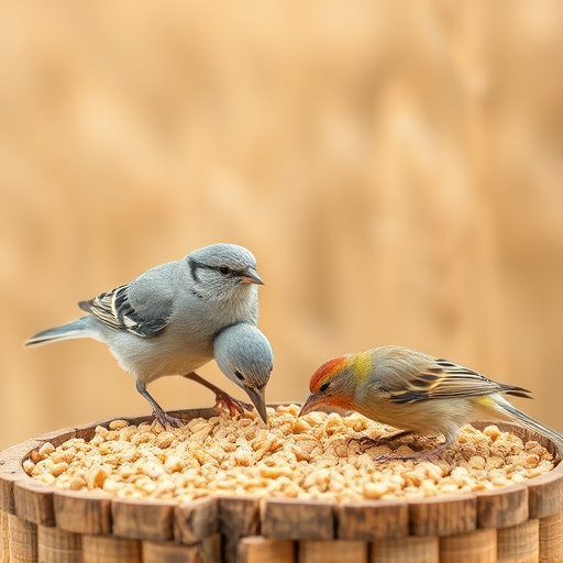 Birds feeding on wheat-free mix