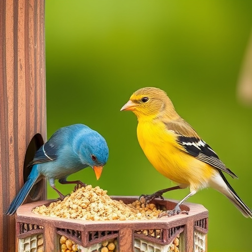 Birds feeding on wheat-free mix