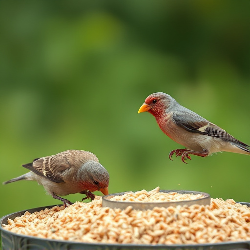 Birds feeding on wheat-free mix