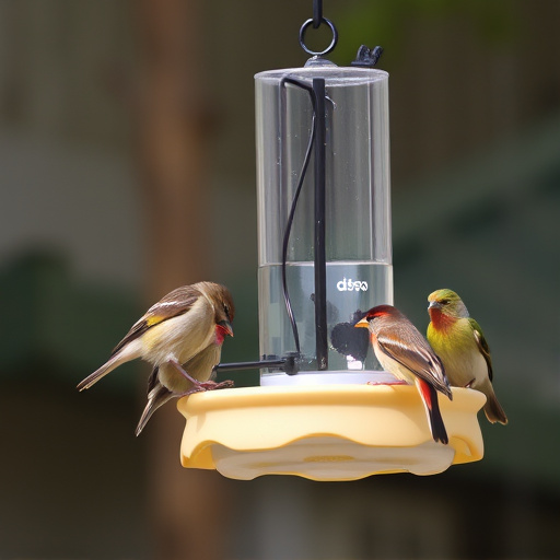 Birds feeding on window bird feeder