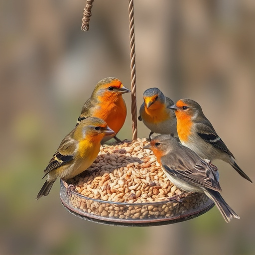 Birds gathering around seed mix