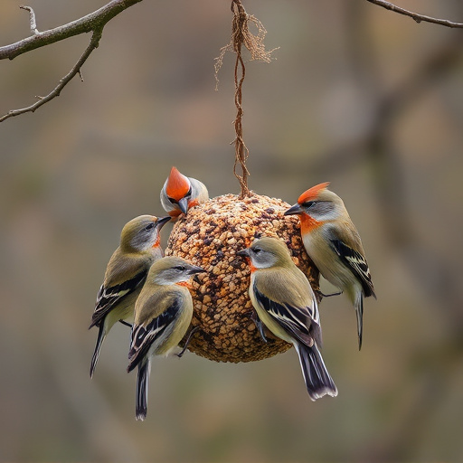 Birds gathering around seed mix