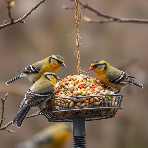 Birds gathering around seed mix