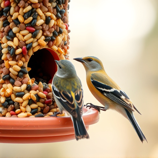 Birds pecking at mixed seed blend